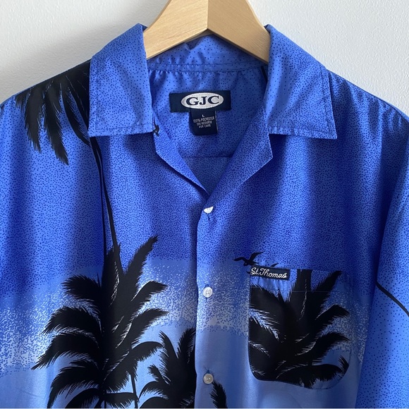 GJC VTG Hawaiian Style Short Sleeve Botton Down Shirt Men Size Large St. Thomas - Picture 3 of 14